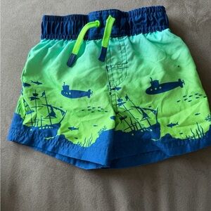 Wave Zone Green & Blue Swim Trunks with Submarine Print 12 months